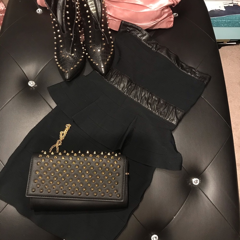 Vegan Leather black clutch with spikes